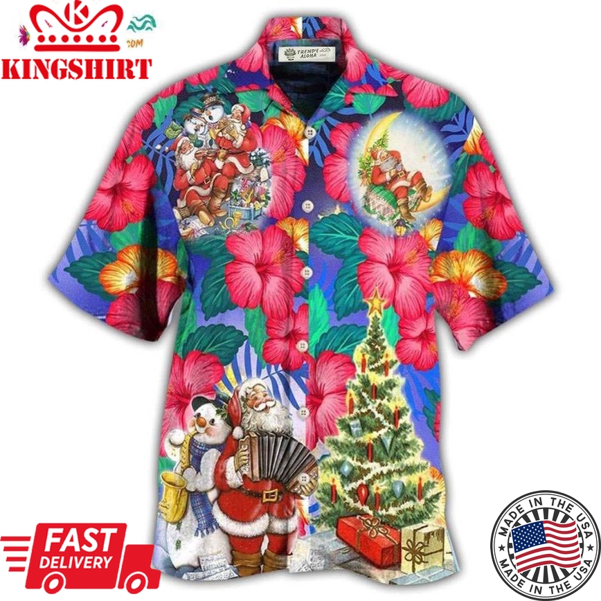 Christmas Flowers Tropical Santa Claus Hawaiian Shirt