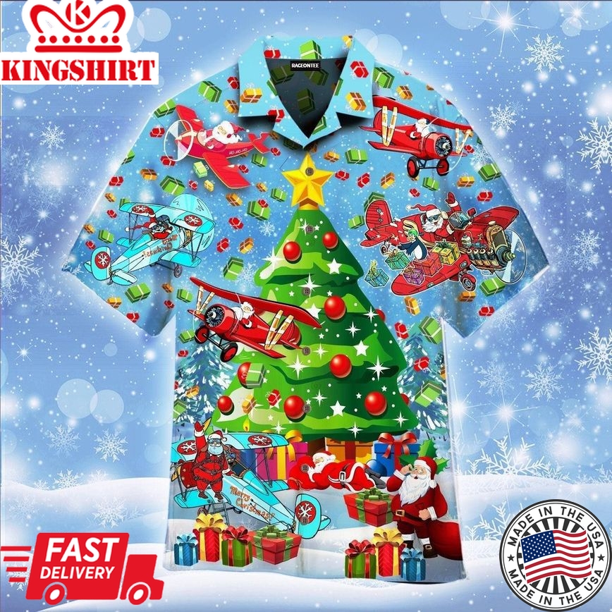 Christmas Fly With Santa On An Airplane Trendy Hawaiian Shirt For