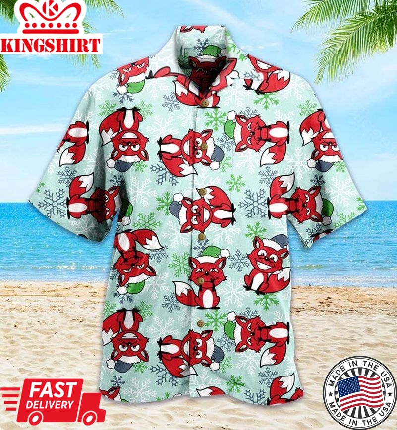 Christmas Fox Snowflake Red Trendy Hawaiian Shirt 3D, Fox Lover Trendy Hawaiian Shirt For Summer Gifts