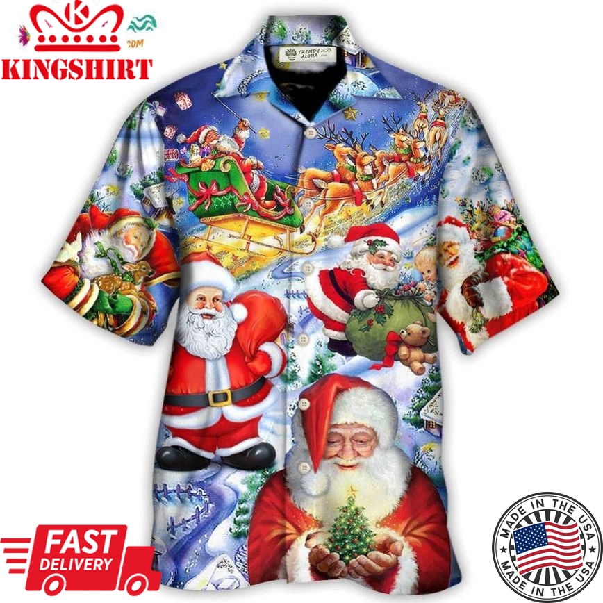 Christmas Funny Santa Claus Happy Xmas Is Coming Art Style Cool Hawaiian Shirt