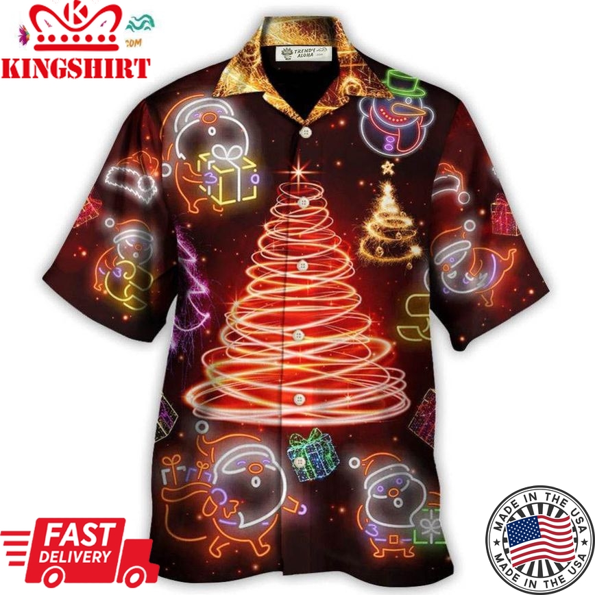 Christmas Funny Santa Claus Tree Red Neon Light Style Hawaiian Shirt