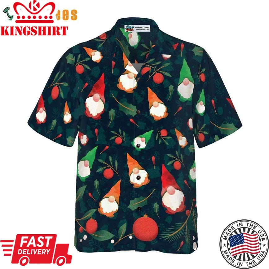 Christmas Gnome Pattern Shirt, Xmas Trendy Hawaiian Shirt Perfect Gifts For Your Loved Ones