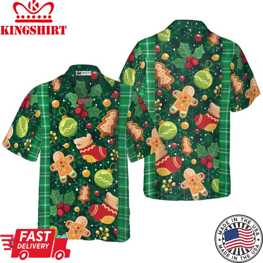 Christmas Green Plaid Pattern Hawaiian Shirt, Christmas Shirts Short Sleeve Button Down Shirt For Men And Women