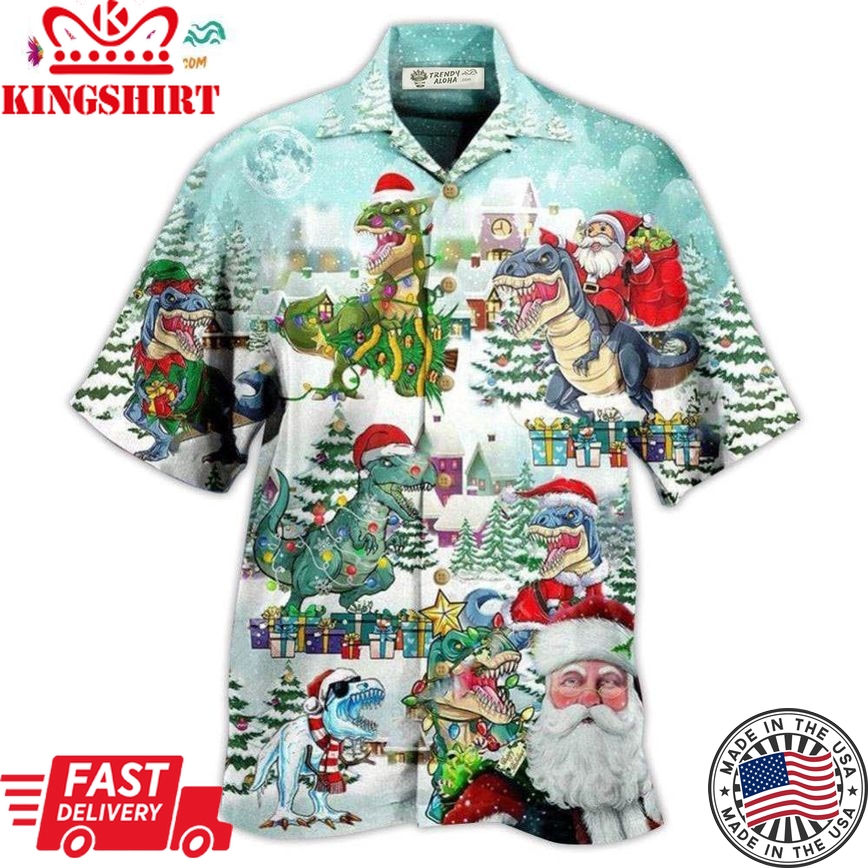 Christmas Have A Roarsome In Snow Hawaiian Shirt