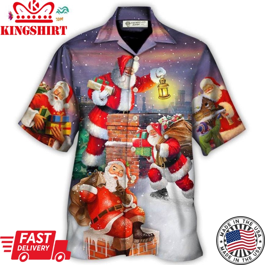 Christmas Having Fun With Santa Claus Gift For Xmas Art Style Hawaiian Shirt