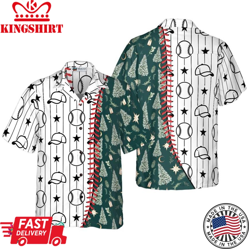 Christmas Hawaiian Shirts, Baseball Pattern Shirt Short Sleeve, Christmas Shirt Idea Gift For Men And Women