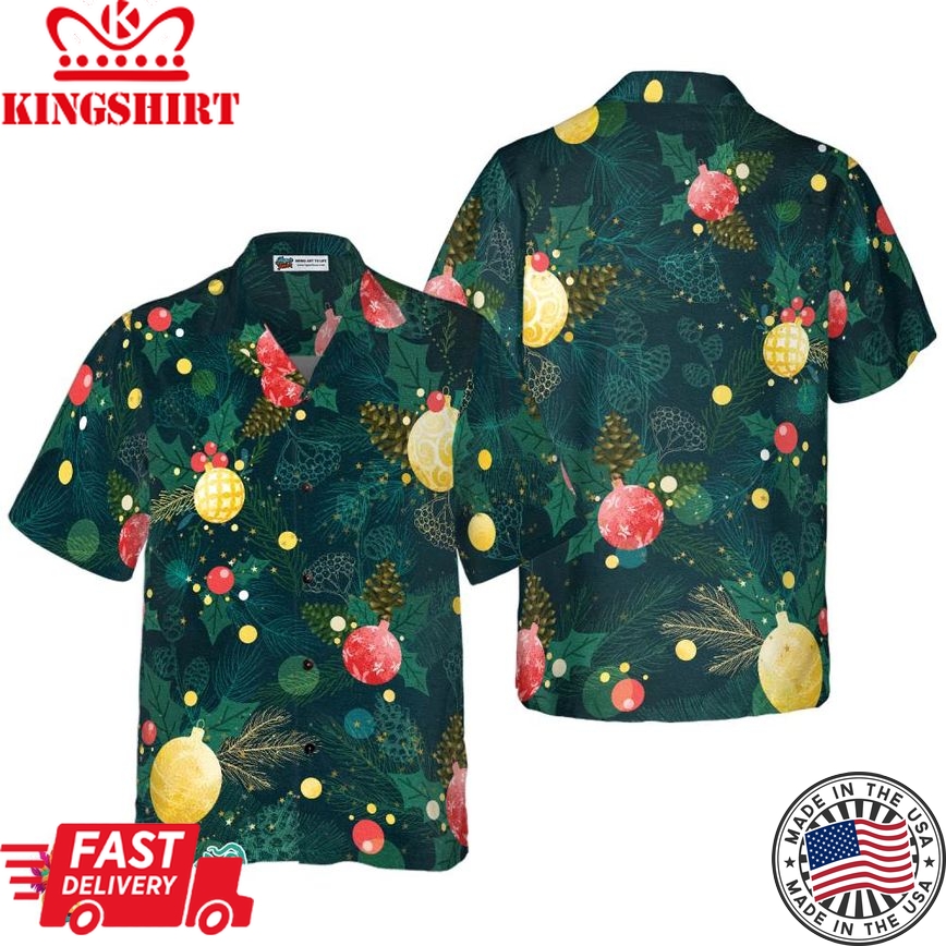 Christmas Hawaiian Shirts, Christmas Ball Ornaments Pattern Shirt Short Sleeve, Christmas Shirt Idea Gift For Men And Women