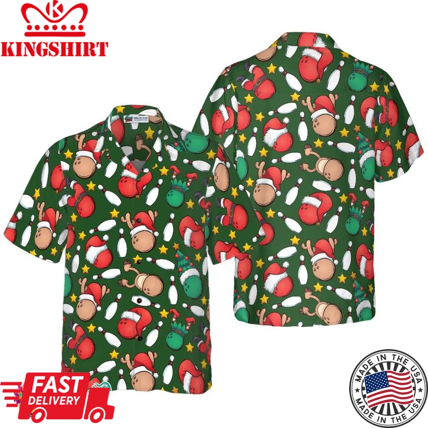 Christmas Hawaiian Shirts, Christmas Bowling Pattern Shirt Short Sleeve, Christmas Shirt Idea Gift For Men And Women