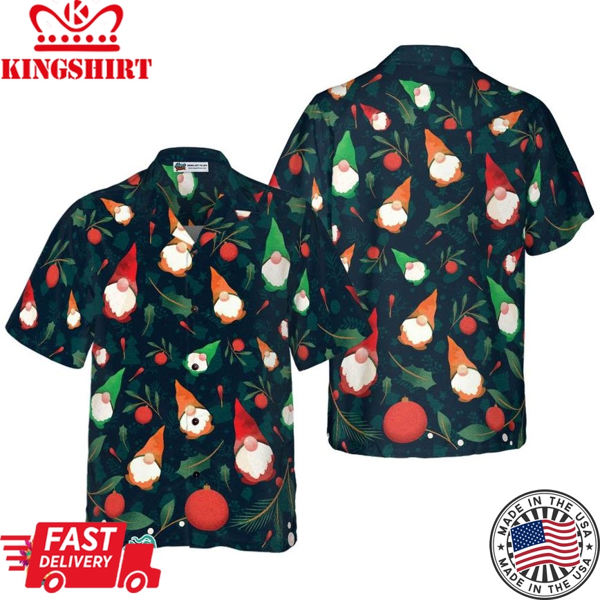 Christmas Hawaiian Shirts, Christmas Gnome Pattern Shirt Short Sleeve, Christmas Shirt Idea Gift For Men And Women