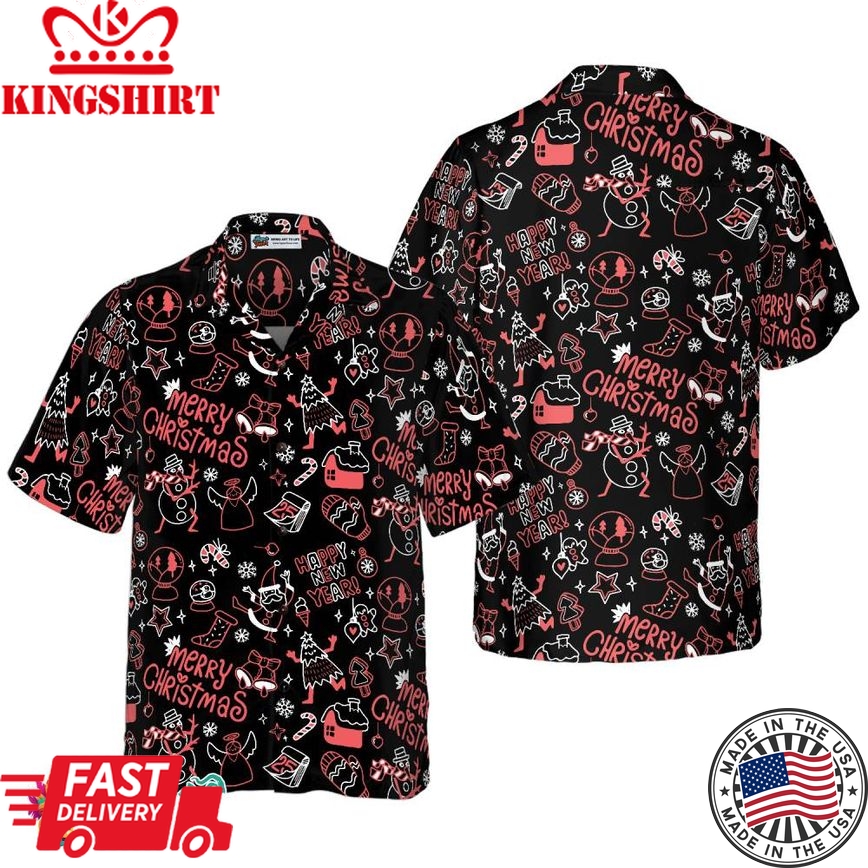 Christmas Hawaiian Shirts, Christmas Line Pattern Shirt Short Sleeve, Christmas Shirt Idea Gift For Men And Women