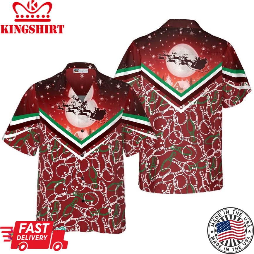 Christmas Hawaiian Shirts, Christmas Night With Bowling Pattern Shirt Short Sleeve, Christmas Shirt Idea Gift For Men And Women