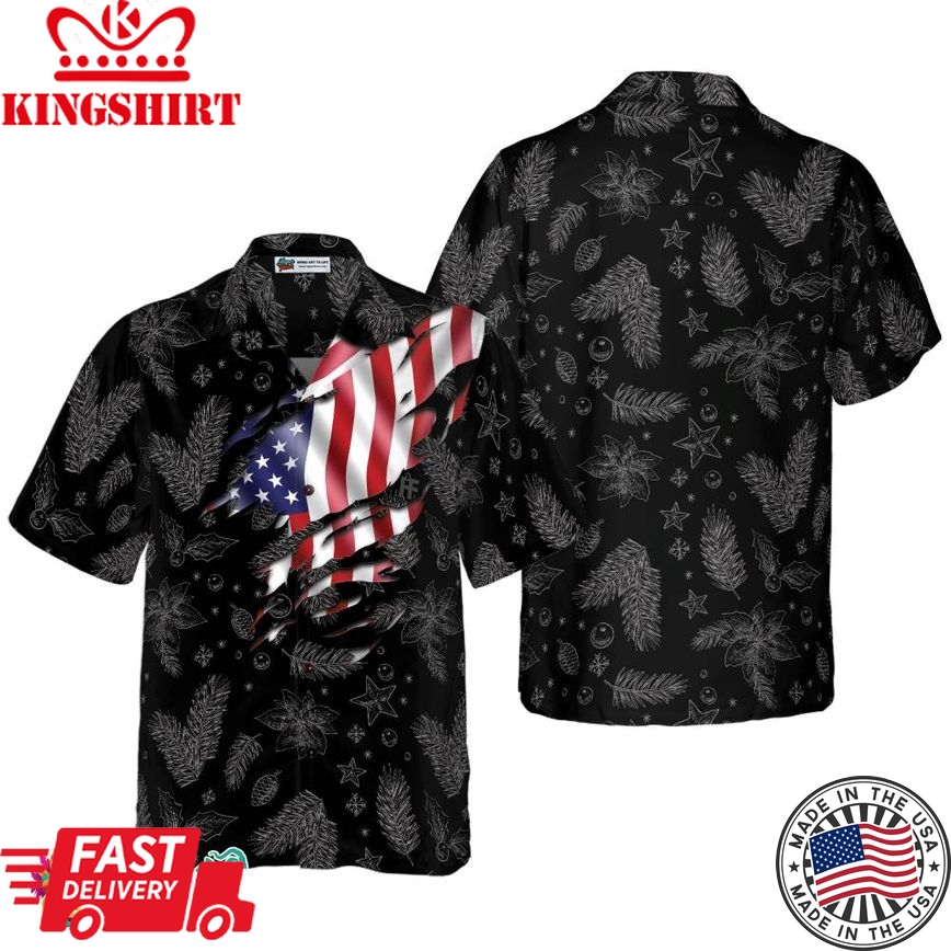 Christmas Hawaiian Shirts, Chritmas Usa Flag Pattern Shirt Short Sleeve, Christmas Shirt Idea Gift For Men And Women