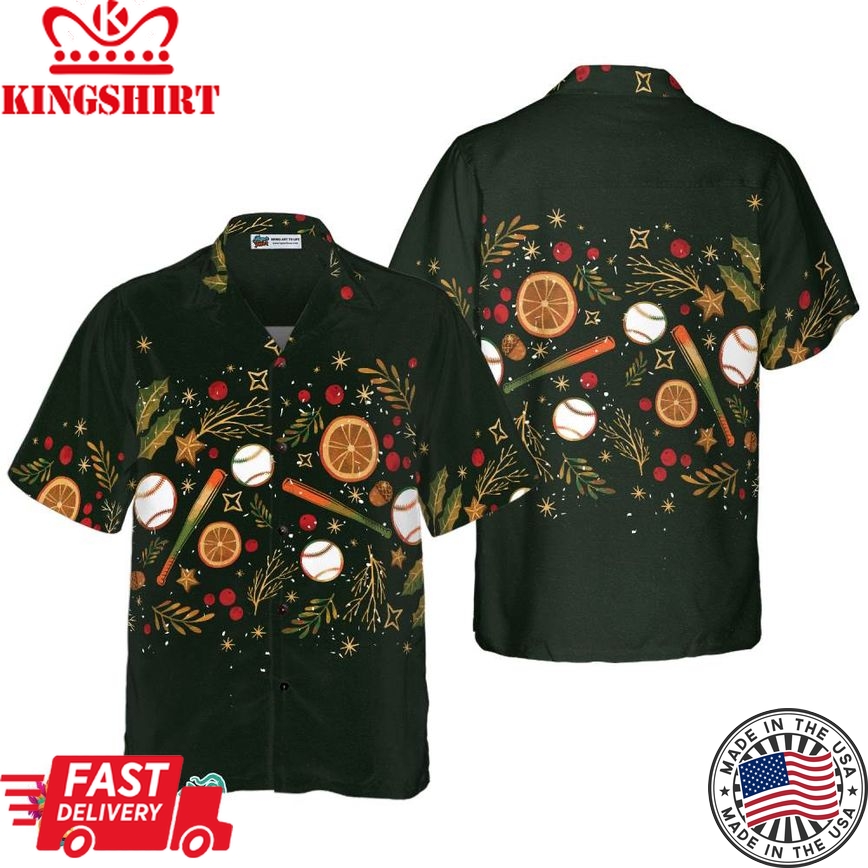 Christmas Hawaiian Shirts For Men And Women, Christmas Baseball Pattern Hawaiian Shirt Button Down Shirt Short Sleeve