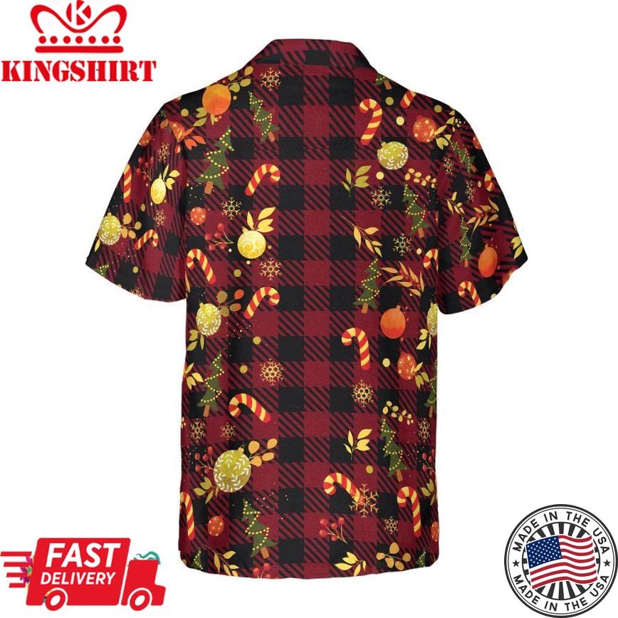 Christmas Hawaiian Shirts For Men And Women, Christmas Red Plaid Pattern Hawaiian Shirt Button Down Shirt Short Sleeve