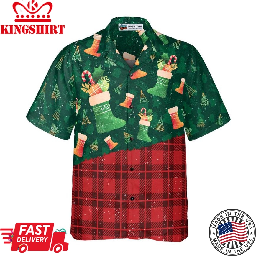 Christmas Hawaiian Shirts For Men And Women, Christmas Socks Pattern Hawaiian Shirt Button Down Shirt Short Sleeve