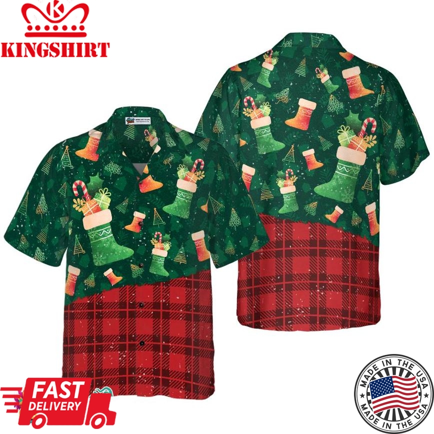 Christmas Hawaiian Shirts For Men And Women, Christmas Socks Pattern Hawaiian Shirt Button Down Shirt Short Sleeve