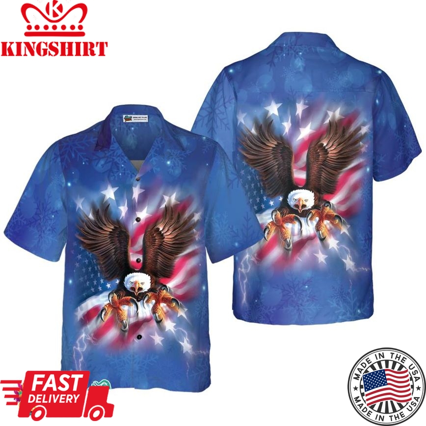 Christmas Hawaiian Shirts For Men And Women, Eagle Fly With America Flag Hawaiian Shirt Button Down Shirt Short Sleeve