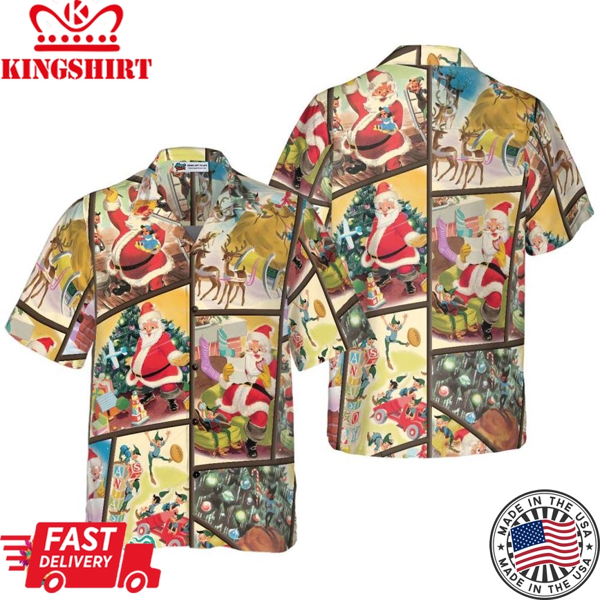 Christmas Hawaiian Shirts For Men And Women, Santa Elf Gift Hawaiian Shirt Button Down Shirt Short Sleeve