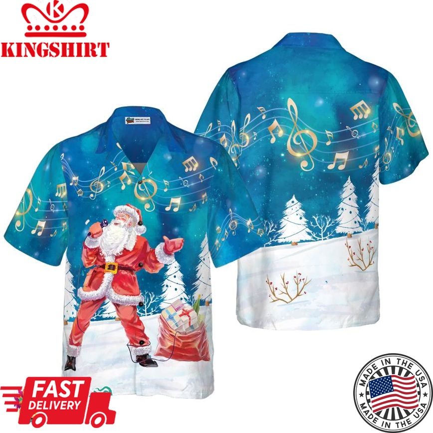 Christmas Hawaiian Shirts For Men And Women, Santa Sing Music Hawaiian Shirt Button Down Shirt Short Sleeve