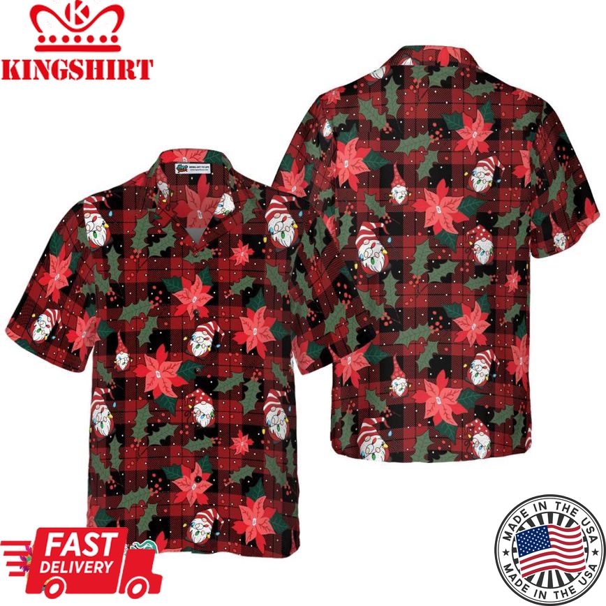 Christmas Hawaiian Shirts, Gnomes With Red Plaid Pattern Shirt Short Sleeve, Christmas Shirt Idea Gift For Men And Women