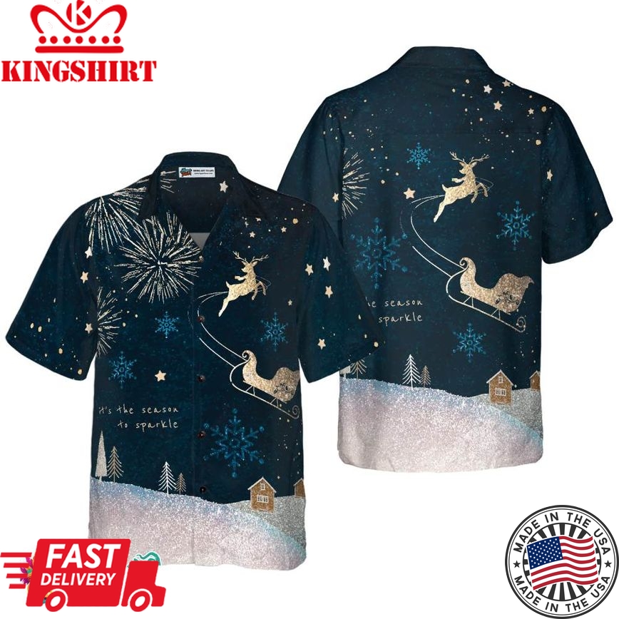 Christmas Hawaiian Shirts, Reindeer Snow Dark Shirt Short Sleeve, Christmas Shirt Idea Gift For Men And Women