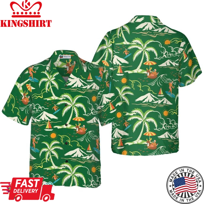 Christmas Hawaiian Shirts, Santa Beach Summer Pattern 2 Shirt Short Sleeve, Christmas Shirt Idea Gift For Men And Women