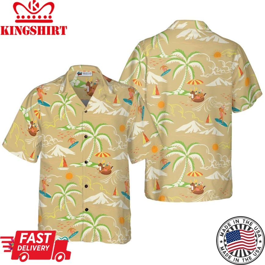 Christmas Hawaiian Shirts, Santa Beach Summer Pattern 4 Shirt Short Sleeve, Christmas Shirt Idea Gift For Men And Women