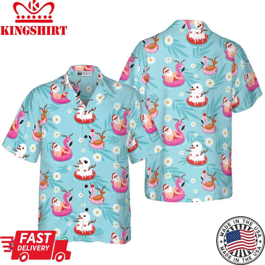 Christmas Hawaiian Shirts, Santa Beach Summer Pattern Shirt Short Sleeve, Christmas Shirt Idea Gift For Men And Women