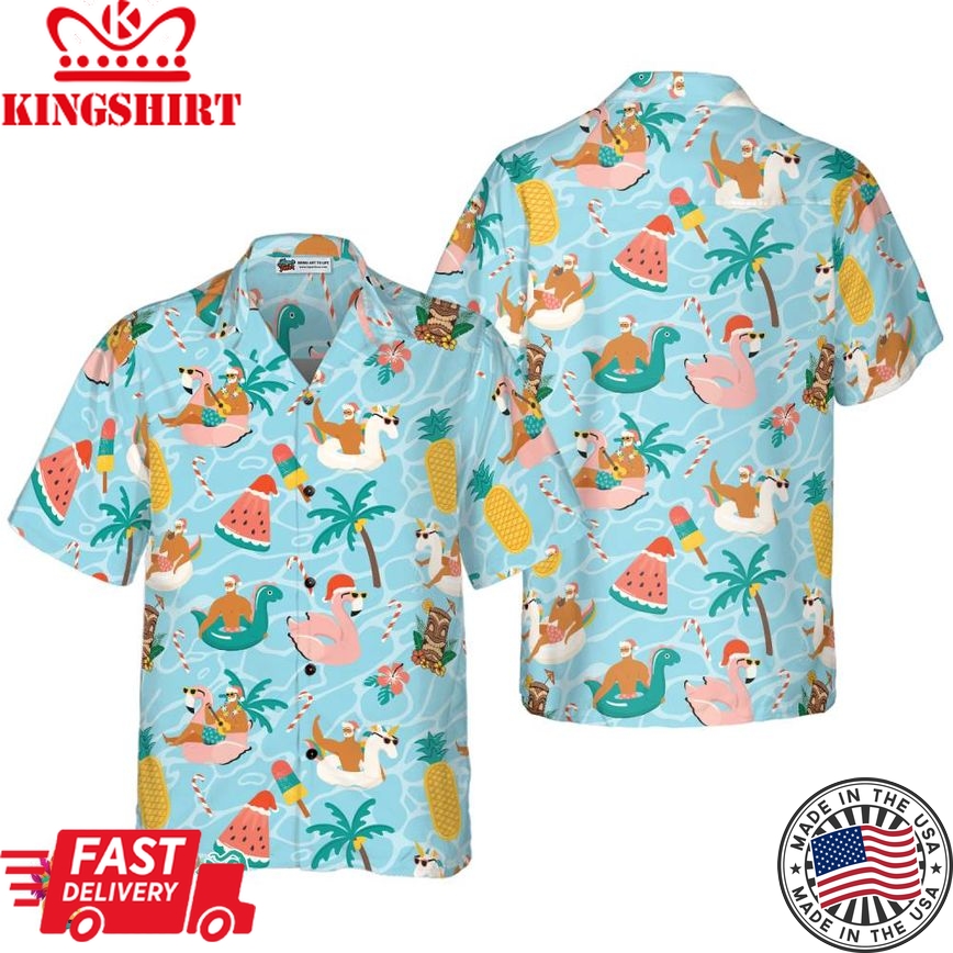 Christmas Hawaiian Shirts, Santa Beach Summer Shirt Short Sleeve, Christmas Shirt Idea Gift For Men And Women