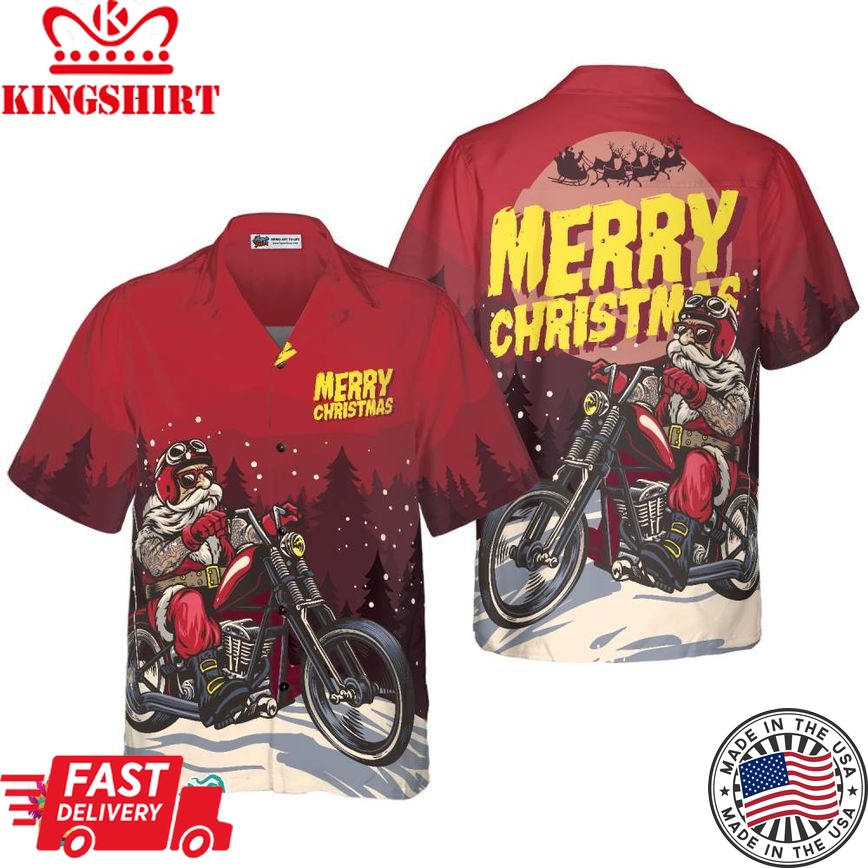 Christmas Hawaiian Shirts, Santa Motobike Shirt Short Sleeve, Christmas Shirt Idea Gift For Men And Women