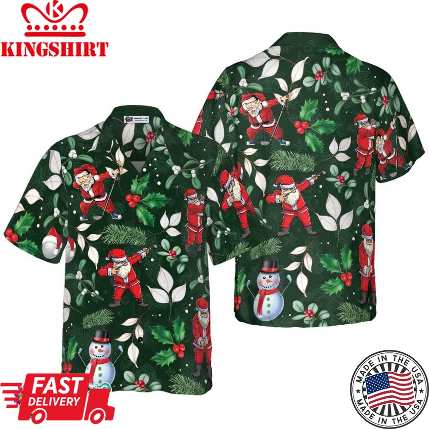 Christmas Hawaiian Shirts, Santa Playing Golf Pattern Shirt Short Sleeve, Christmas Shirt Idea Gift For Men And Women