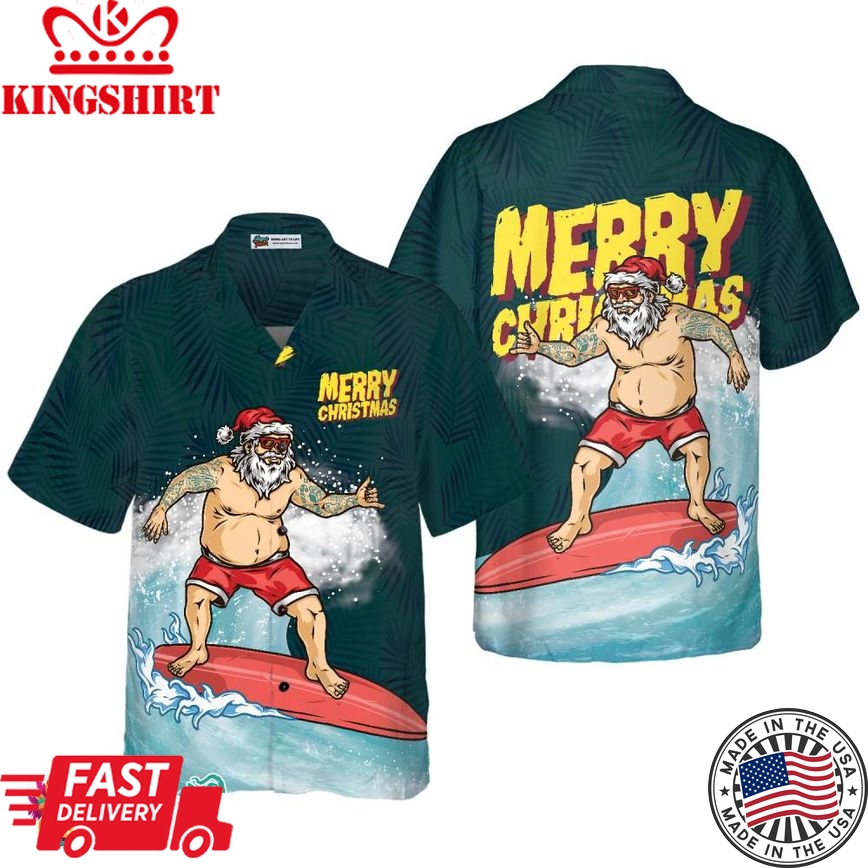 Christmas Hawaiian Shirts, Surfing Santa Claus Merry Christmas Shirt Short Sleeve, Christmas Shirt Idea Gift For Men And Women