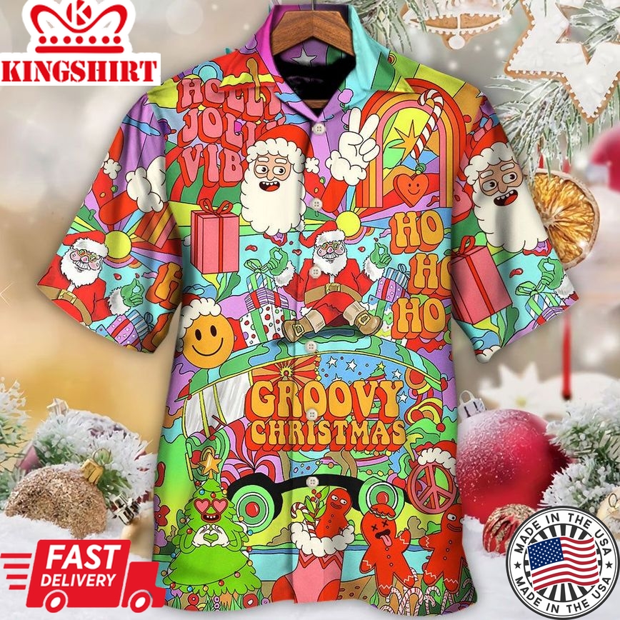 Christmas Hippie Santa Bus Peace Hawaiian Shirt