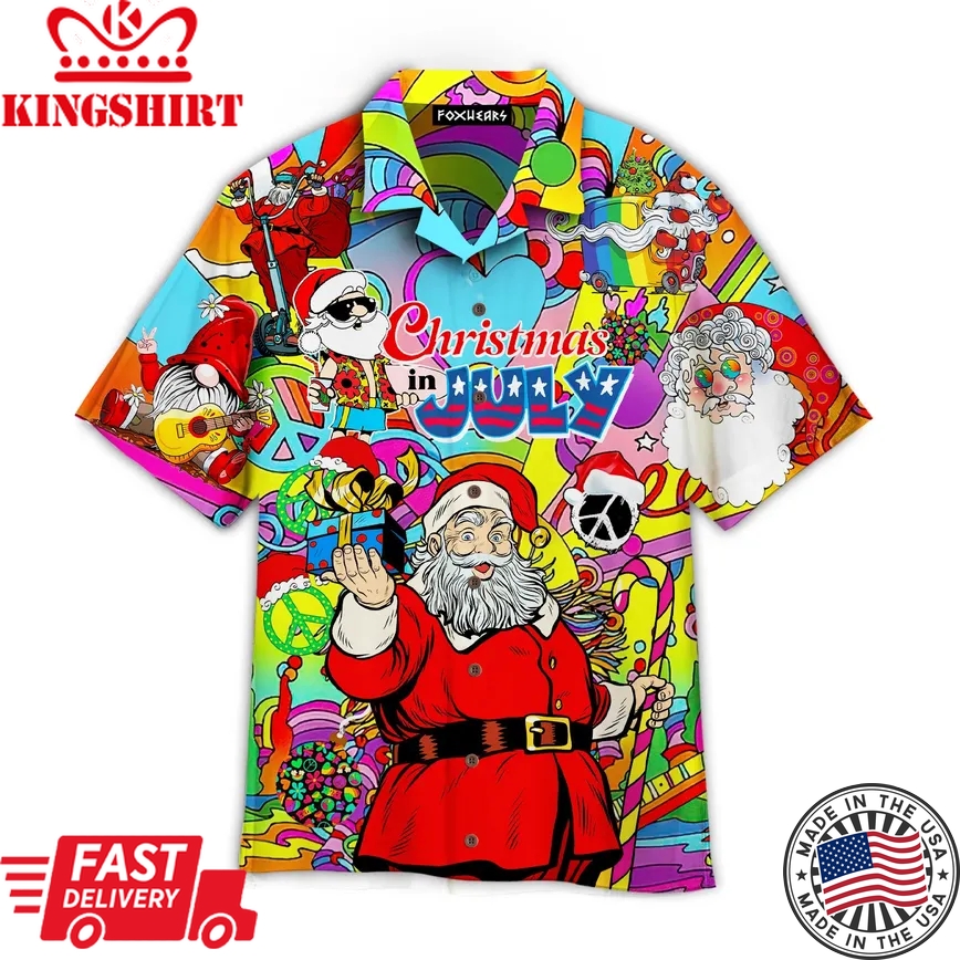 Christmas Hippie Santa Claus Trendy Hawaiian Shirt