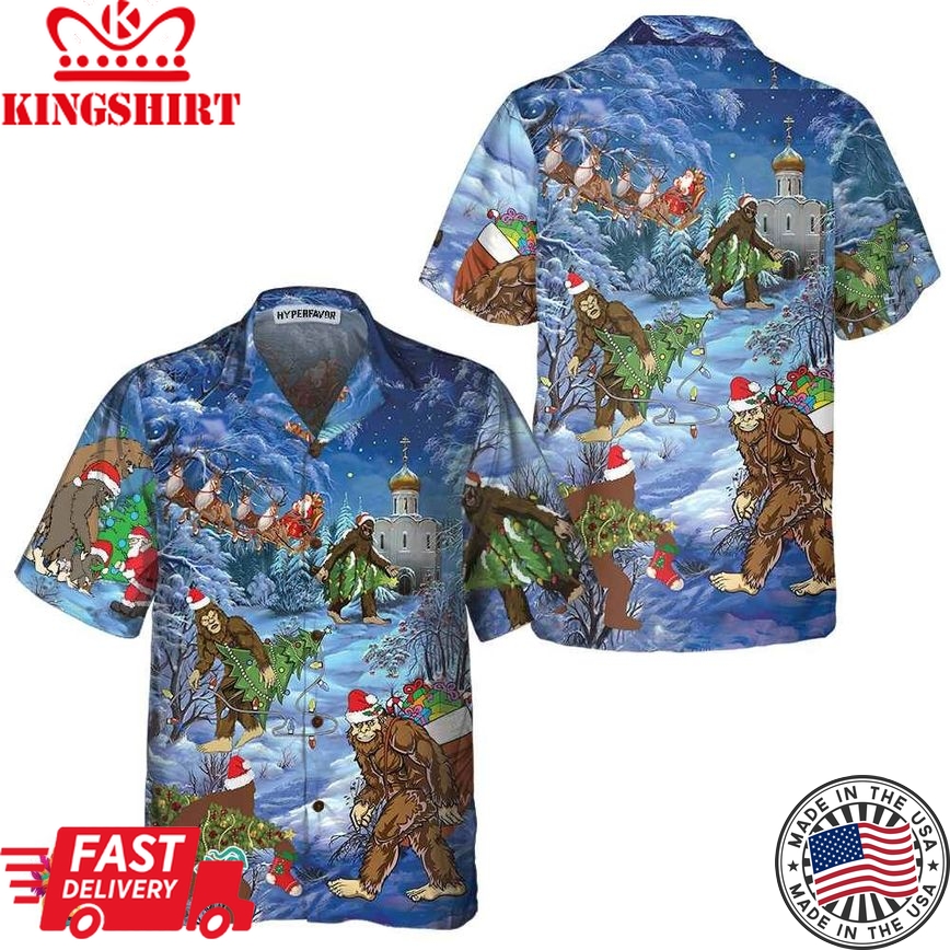 Christmas Holiday Bigfoot Hawaiian Shirt, Sasquatch Christmas Vacation Shirt, Best Gift For Christmas