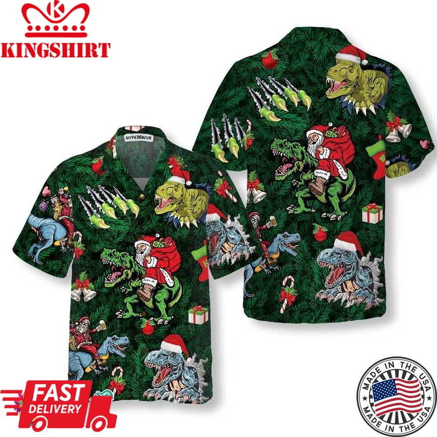 Christmas Holiday With T-Rex Hawaiian Shirt, Funny Dinosaur Christmas Shirt, Best Xmas Gift Idea