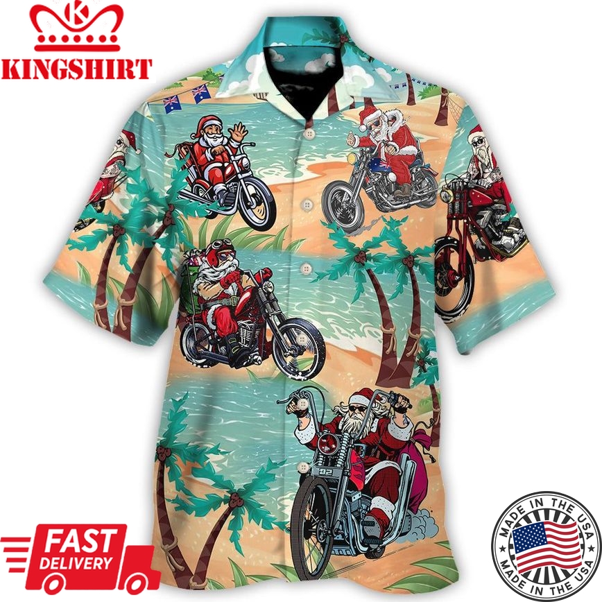 Christmas In July Driving With Santa Claus On Summer Beach Hawaiian Shirt