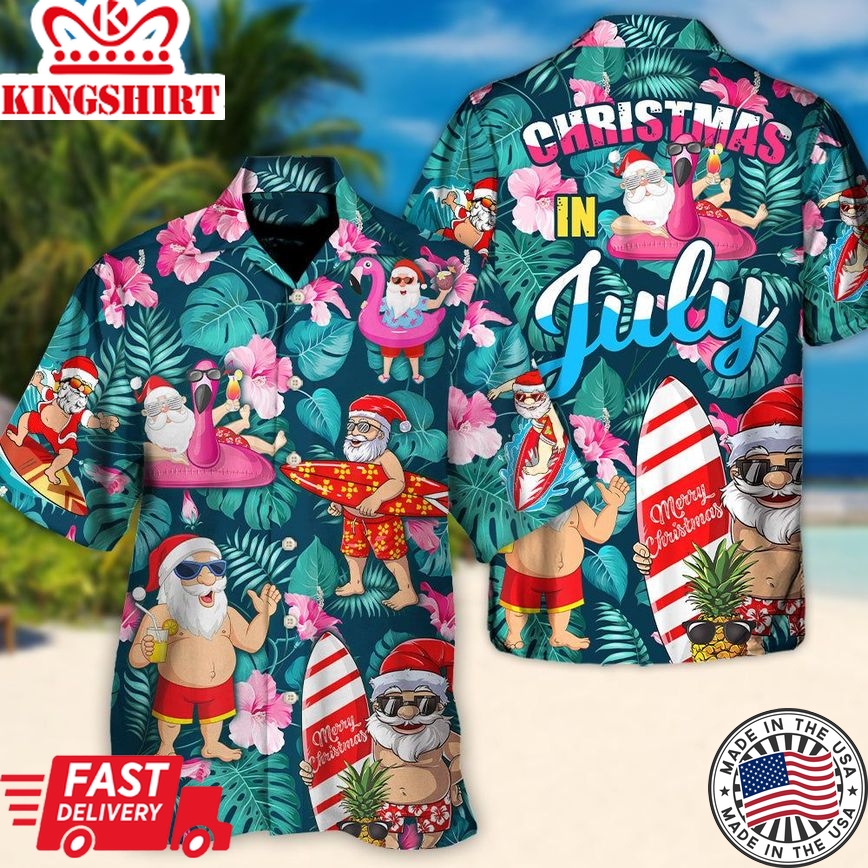 Christmas In July Funny Santa Claus Tropical Style Hawaiian Shirt