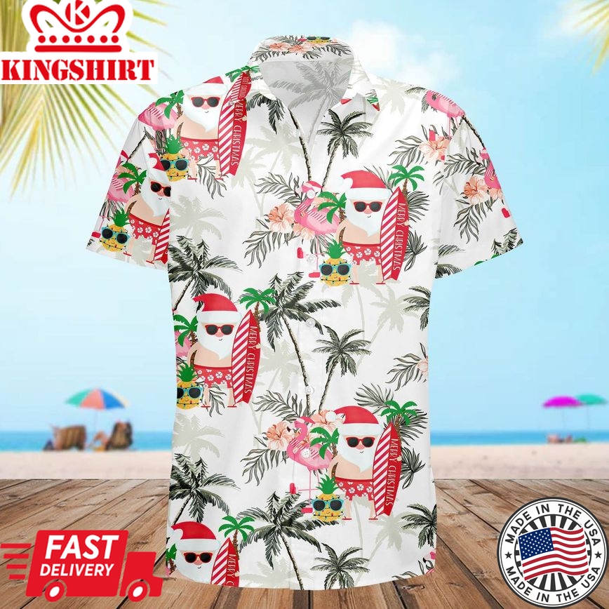 Christmas In July Santa Claus Flamingo Xmas Trendy Hawaiian Shirt