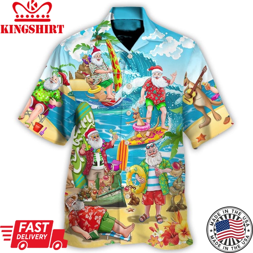 Christmas In July Santa Claus Surfing And Enjoy Summer Beach Hawaiian Shirt