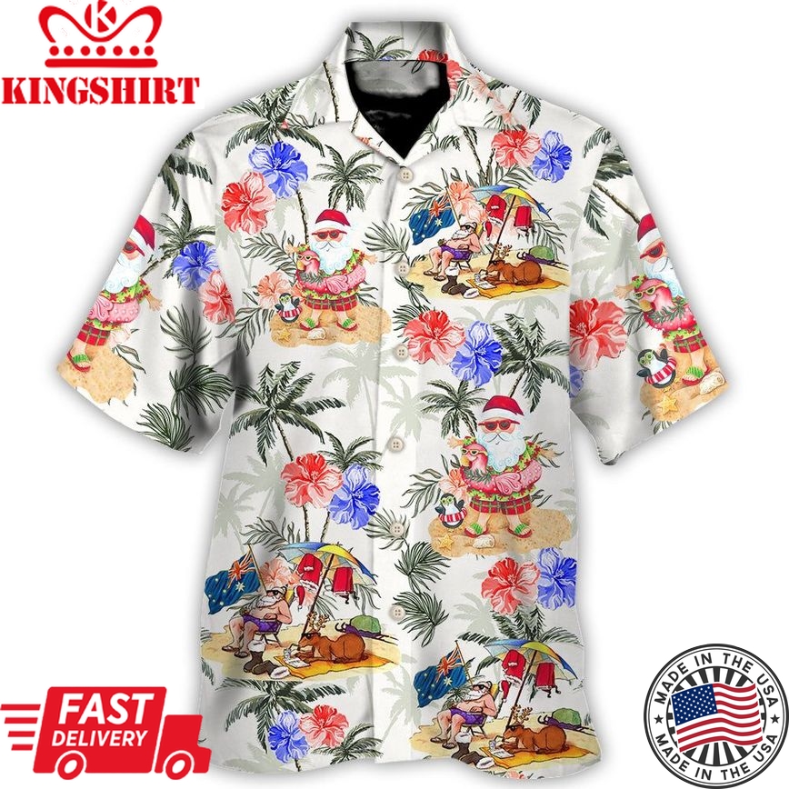 Christmas In July Santa Enjoy Time For Some Beach Therapy Hawaiian Shirt