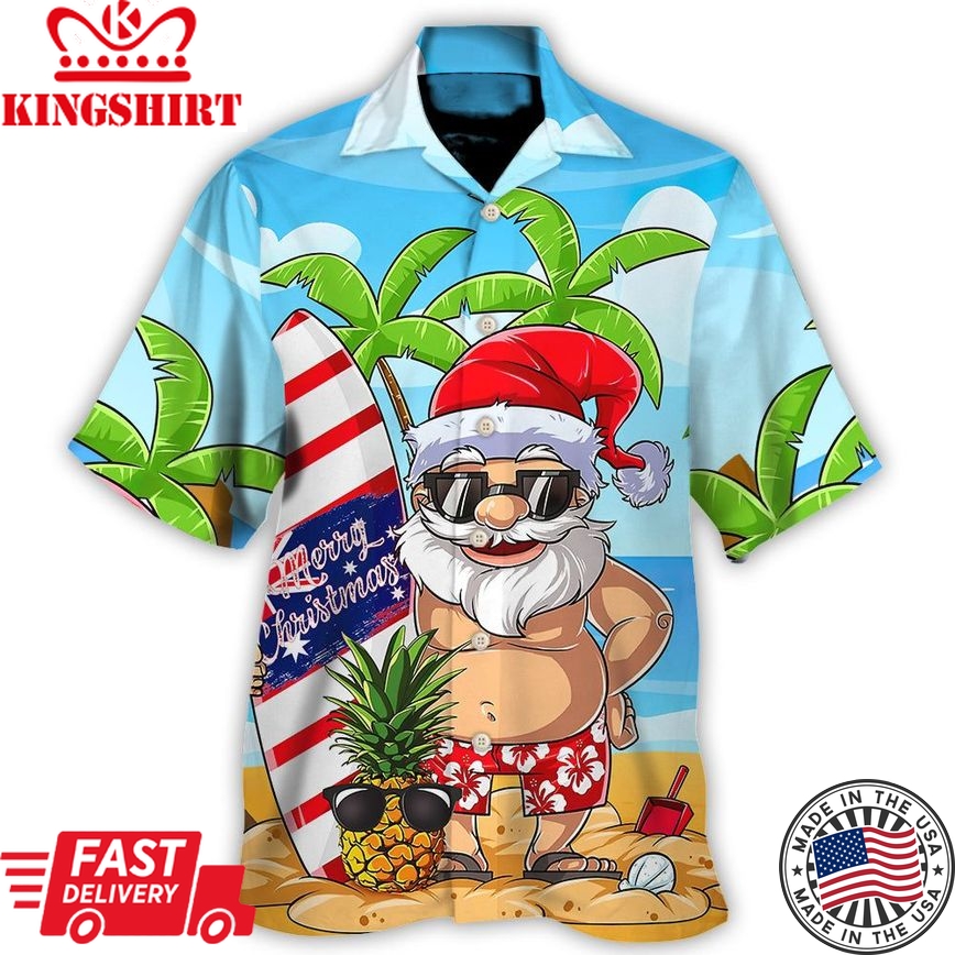 Christmas In July Santa Let's Surf Summer Vibe Hawaiian Shirt