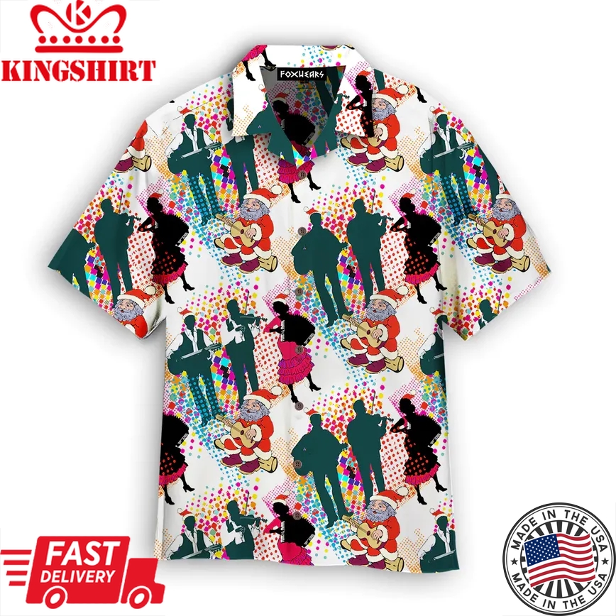 Christmas In July Santa With Musicians Trendy Hawaiian Shirt