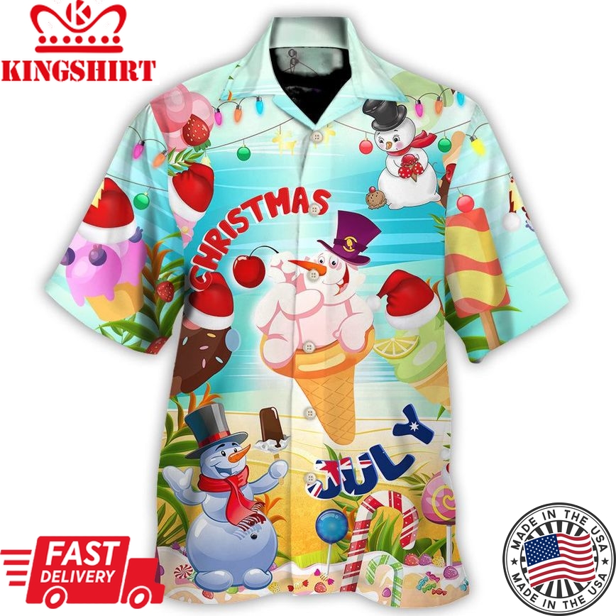 Christmas In July Snowman Ice Cream Funny Summer Hawaiian Shirt