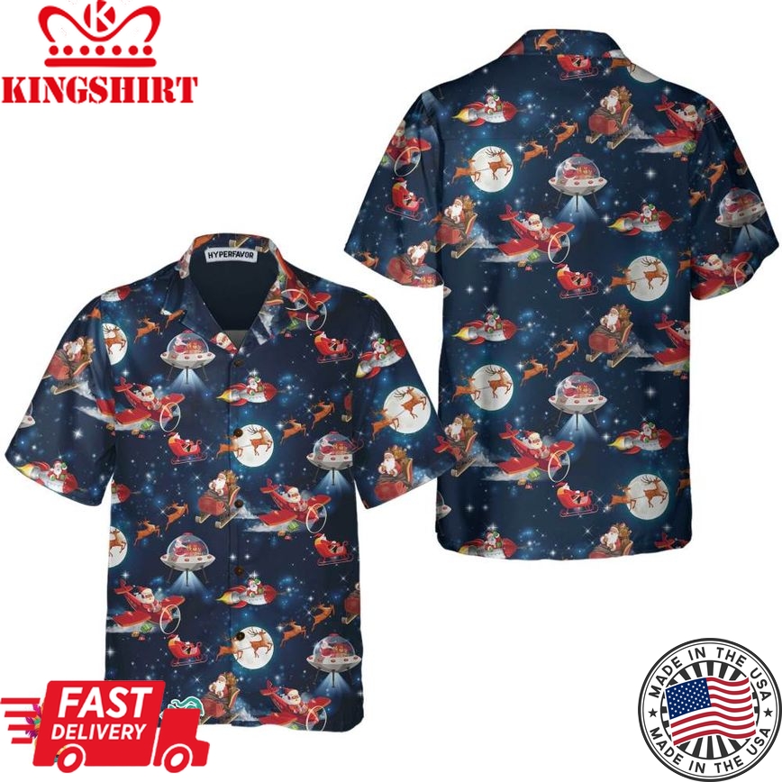 Christmas In Space Christmas Hawaiian Shirt With Santa Claus And Reindeer Pattern