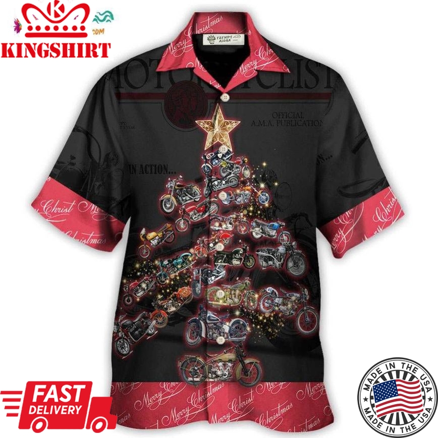 Christmas Motorcycle Tree Retro Style Hawaiian Shirt