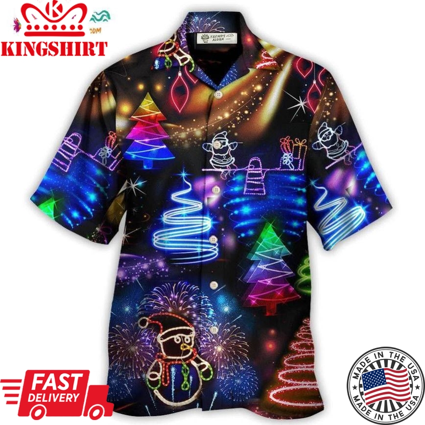 Christmas Neon Art Santa And Snowman Hawaiian Shirt