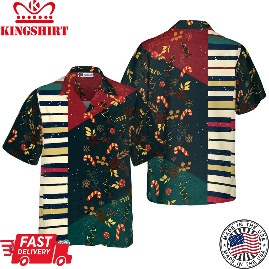 Christmas Pattern With Piano Hawaiian Shirt, Christmas Shirts Short Sleeve Button Down Shirt For Men And Women