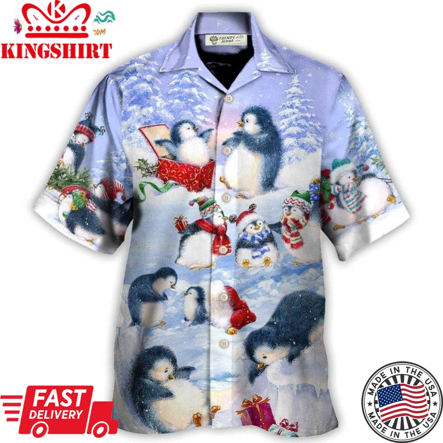 Christmas Penguin Family In Love Christmas Art Style Hawaiian Shirt