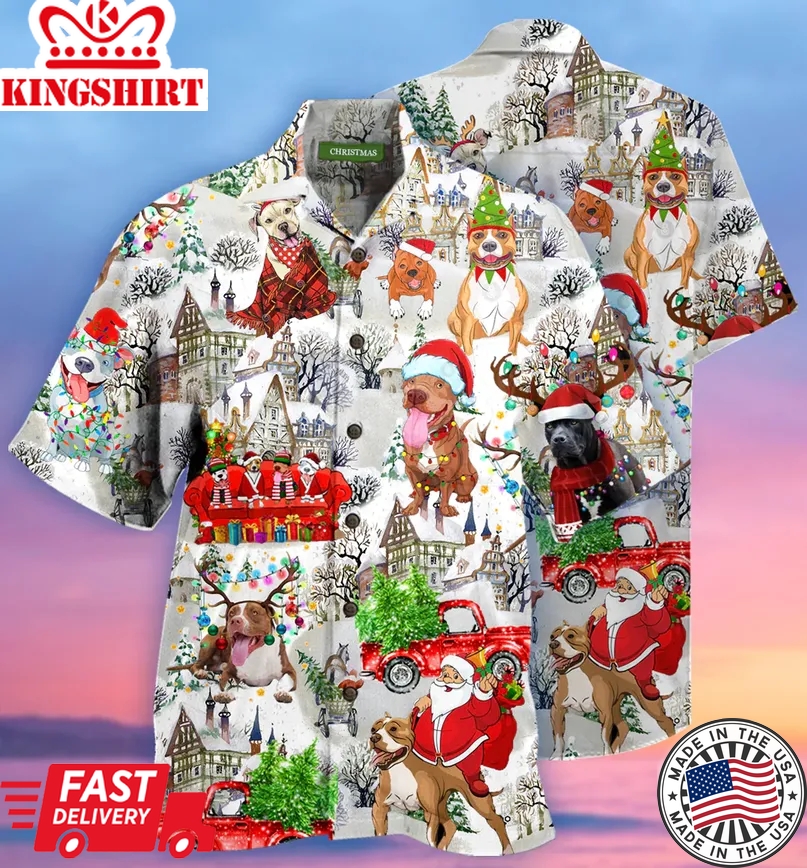 Christmas Pit Bulls Trendy Hawaiian Shirt